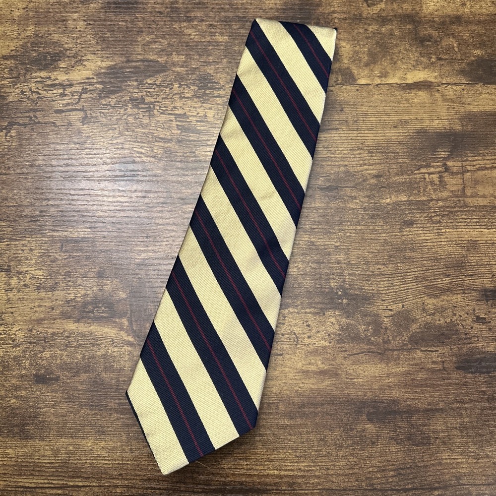Bert Pulitzer Neck Tie 100% Silk Gold Blue Striped Vintage Made in USA